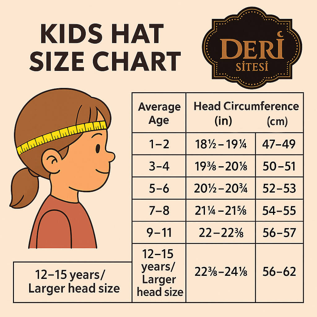 Girls Sheepskin Leather Hat Size Chart – Head Circumference by Age in Inches and CM