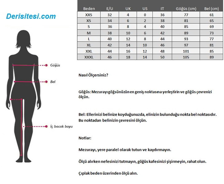 Women's leather jacket size chart