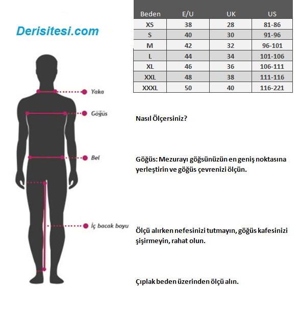 Men's leather jacket size chart